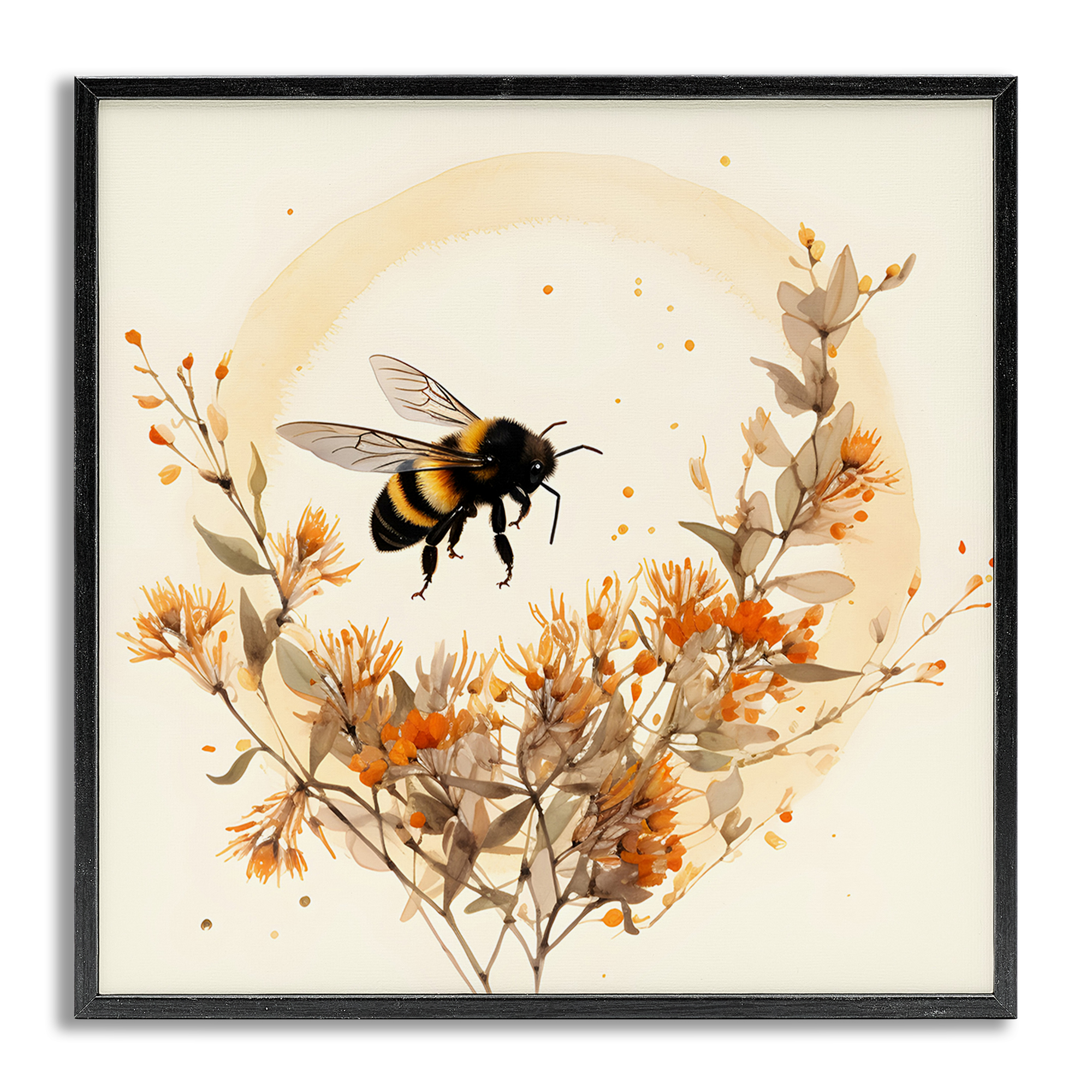 Stupell Industries Bee Florals View Animals & Insects Painting Gray Framed Art Print Wall Art, 12 x 12