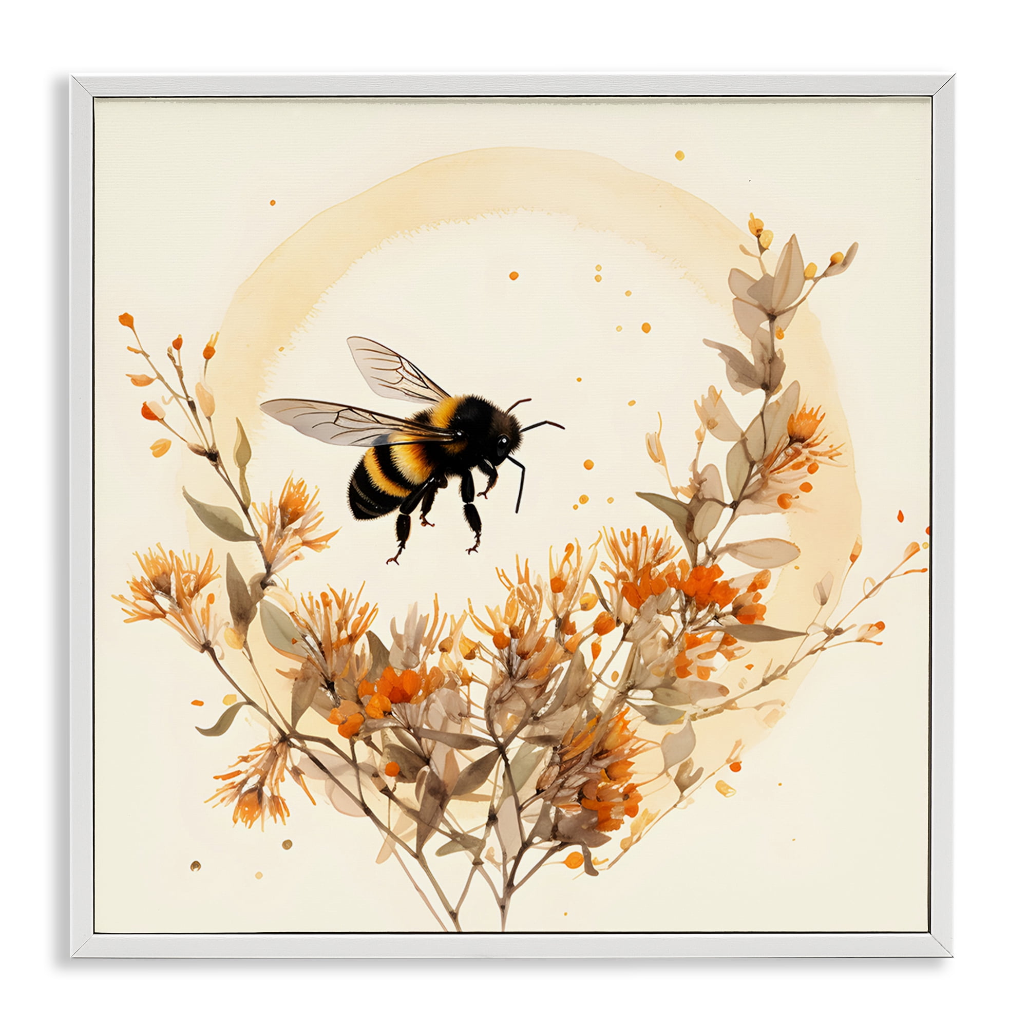 Stupell Industries Bee Florals View Animals & Insects Painting White Framed Art Print Wall Art, 12 x 12