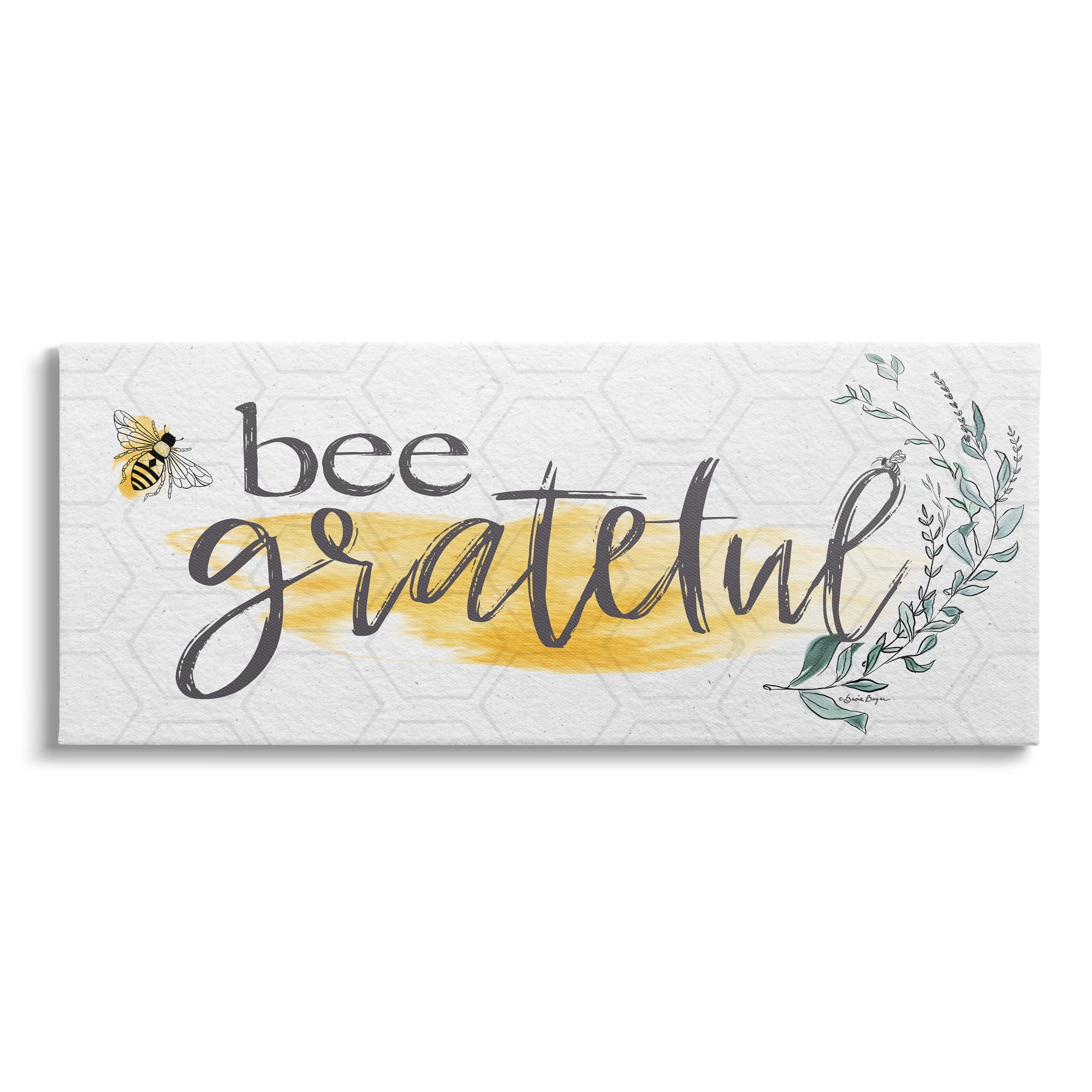 Stupell Industries Bee Grateful Herb Phrase Botanical & Floral Painting Gallery Wrapped Canvas Print Wall Art, 40 x 17