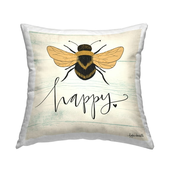 Stupell Industries Bee Happy Family Word Design Country Beige,18 x 7 x 18 Decorative Pillows