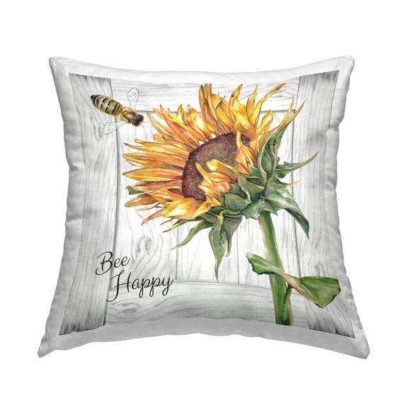 Stupell Industries Bee Happy Sunflower Decorative Printed Throw Pillow, 18 x 18