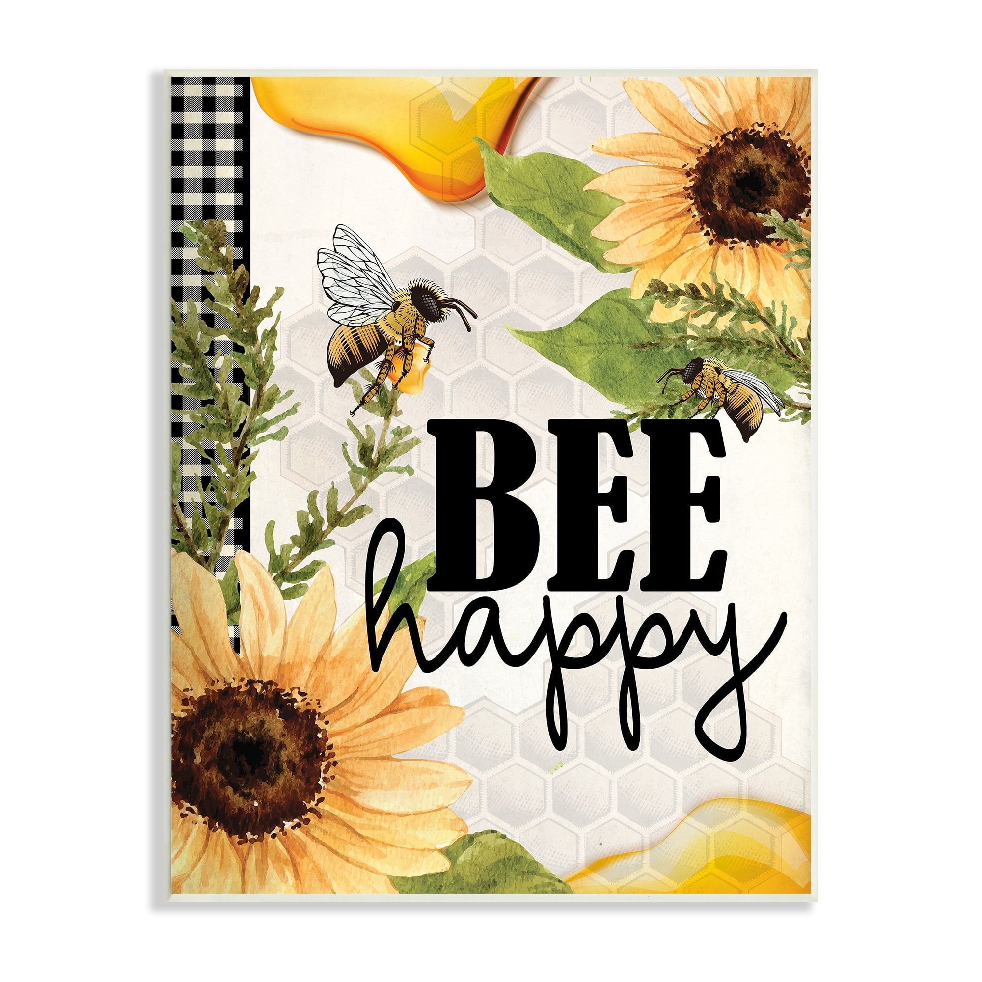 Stupell Industries Bee Happy Sunflower Insect Hive Harvesting Honey,10 x 15, Design by Kim Allen