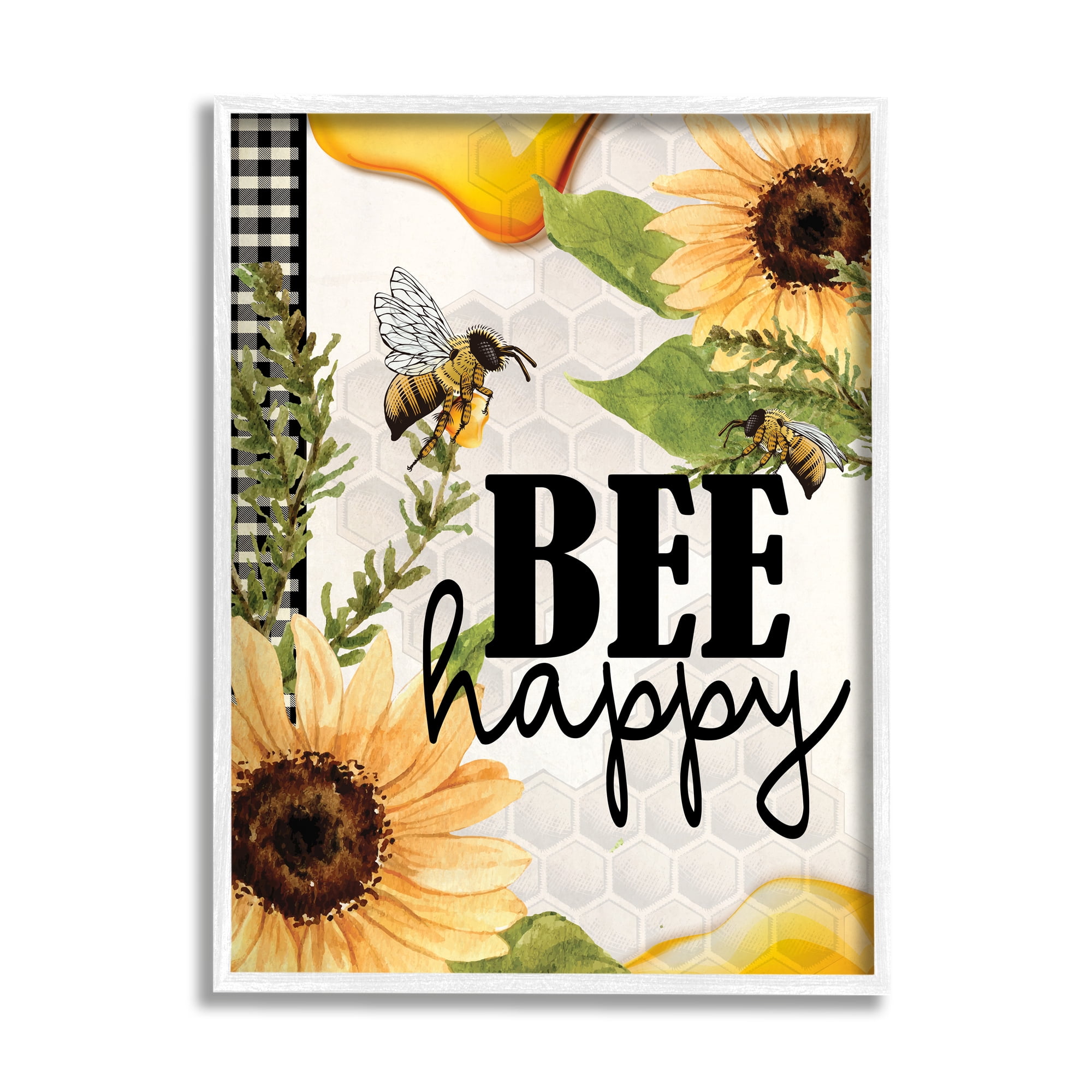 Stupell Industries Bee Happy Sunflower Insect Hive Harvesting Honey,24 x 30, Design by Kim Allen
