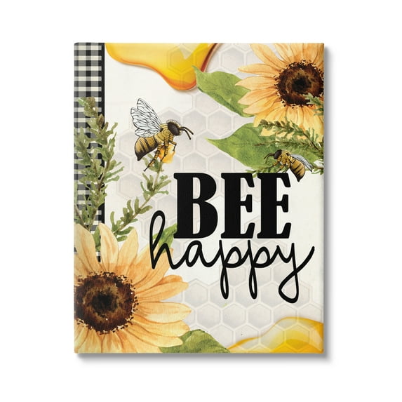 Stupell Industries Bee Happy Sunflower Insect Hive Harvesting Honey,36 x 48, Design by Kim Allen