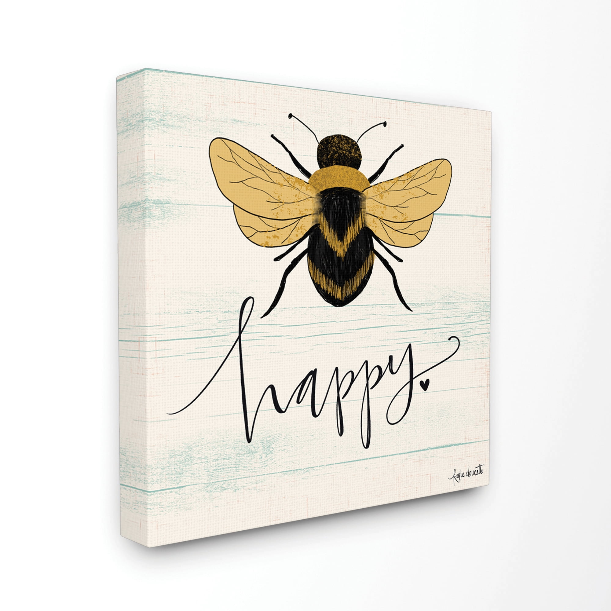 Stupell Industries Bee Happy Yellow Green Family Word Design Canvas Wall Art by Katie Doucette, 24" x 24", Canvas