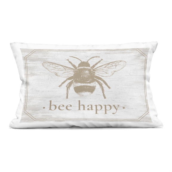 Stupell Industries Bee Happy with Rustic Border Decorative Printed Throw Pillow, design by Lettered and Lined