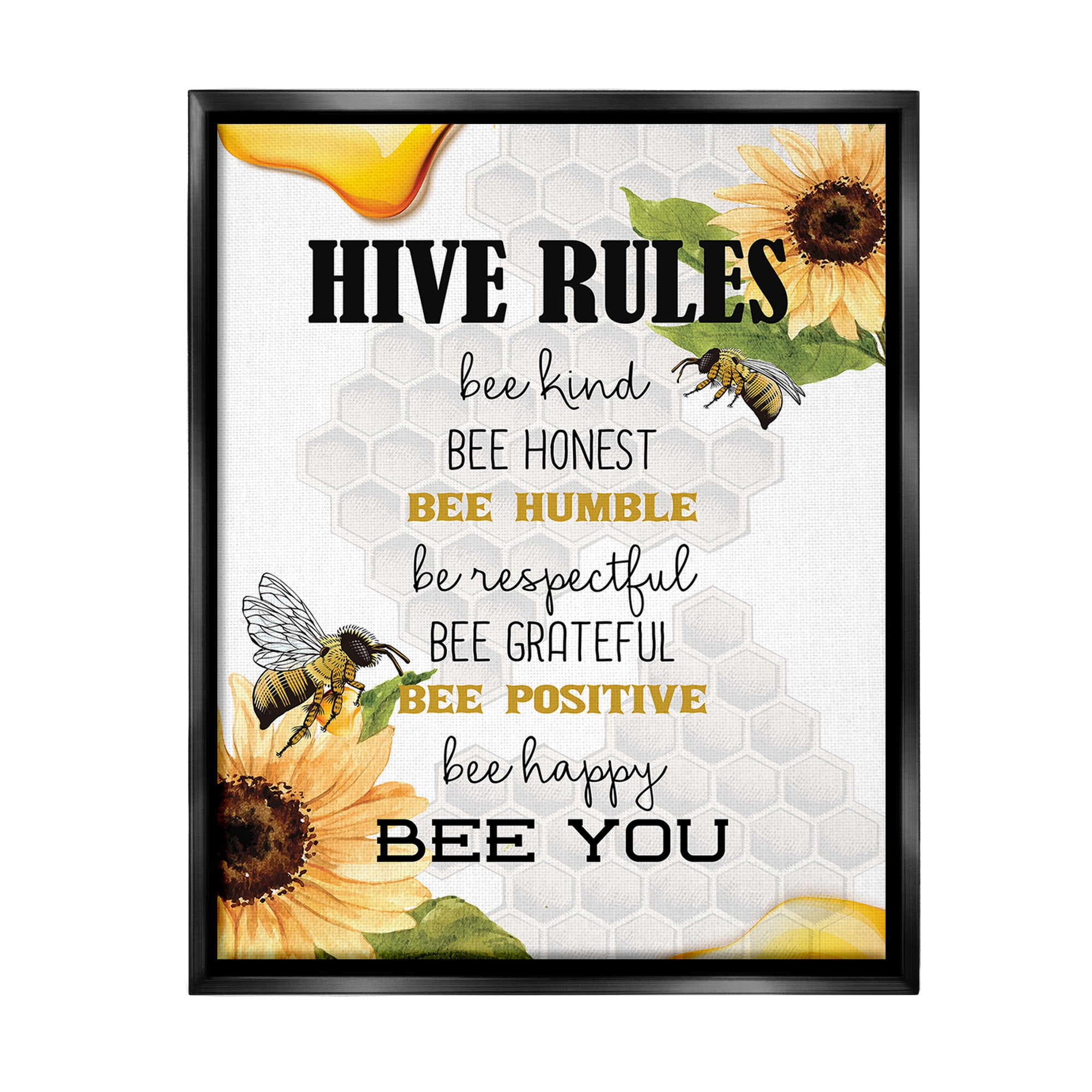Stupell Industries Bee Hive Rules Animals & Insects Painting Black Floater Framed Canvas Art Print Wall Art, 17 x 21