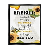 Stupell Industries Bee Hive Rules Animals & Insects Painting Black Floater Framed Canvas Art Print Wall Art, 17 x 21