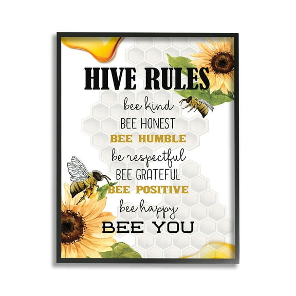 Stupell Industries Bee Hive Rules Animals & Insects Painting Black Framed Art Print Wall Art, 11 x 14