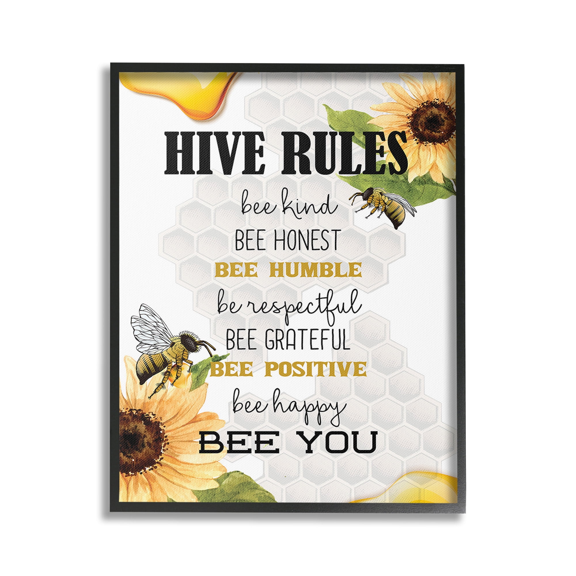 Stupell Industries Bee Hive Rules Animals & Insects Painting Black Framed Art Print Wall Art, 16 x 20