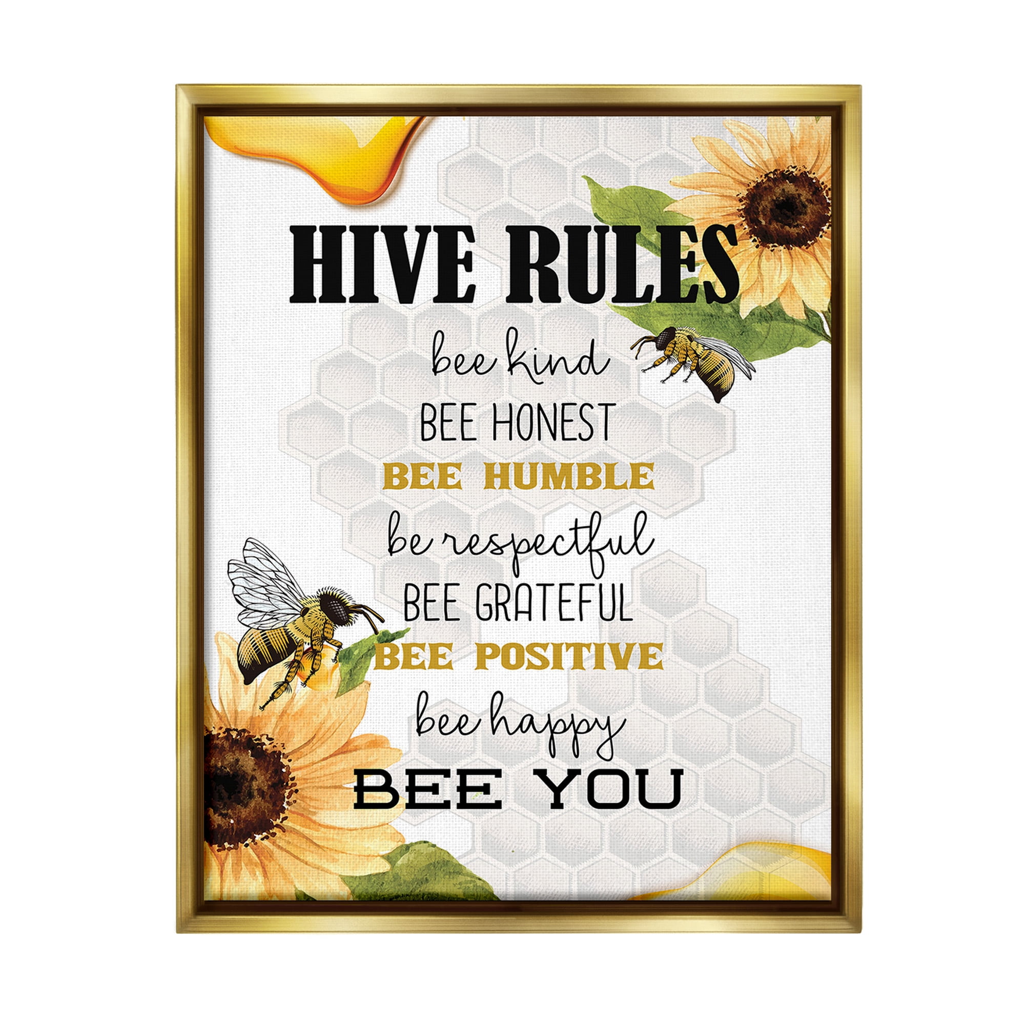 Stupell Industries Bee Hive Rules Animals & Insects Painting Gold Floater Framed Canvas Art Print Wall Art, 17 x 21