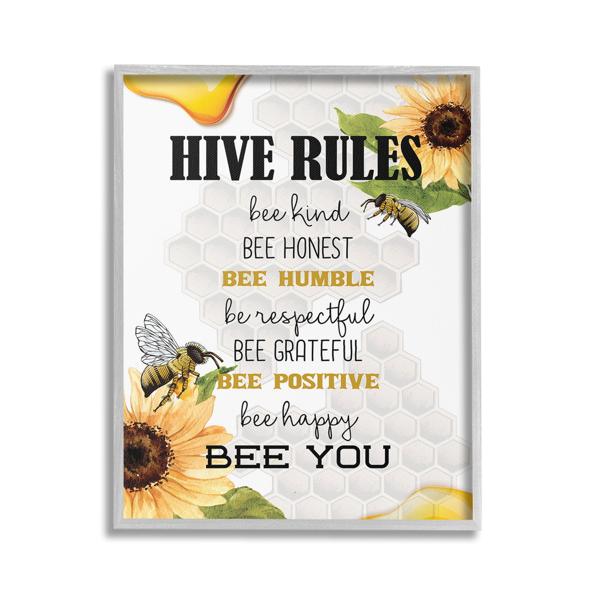 Stupell Industries Bee Hive Rules Animals & Insects Painting Gray Framed Art Print Wall Art, 24 x 30