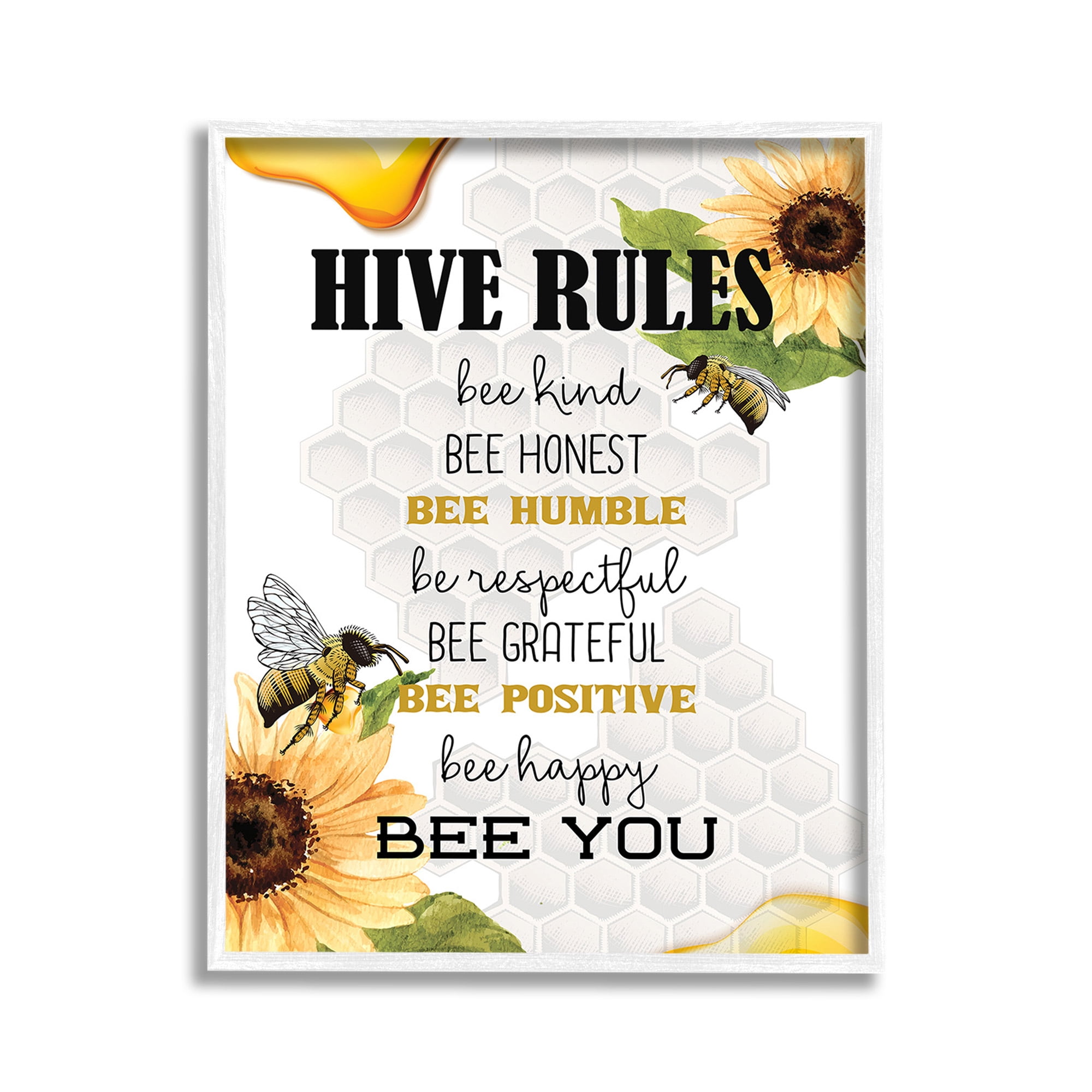 Stupell Industries Bee Hive Rules Animals & Insects Painting White Framed Art Print Wall Art, 11 x 14