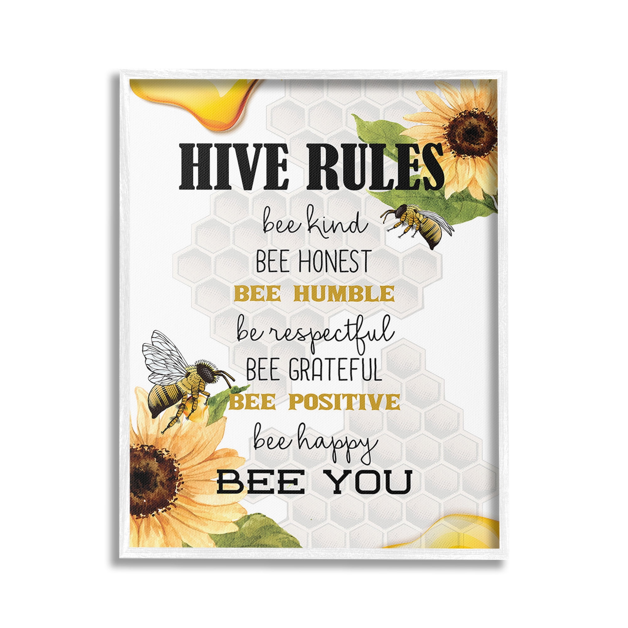 Stupell Industries Bee Hive Rules Animals & Insects Painting White Framed Art Print Wall Art, 16 x 20