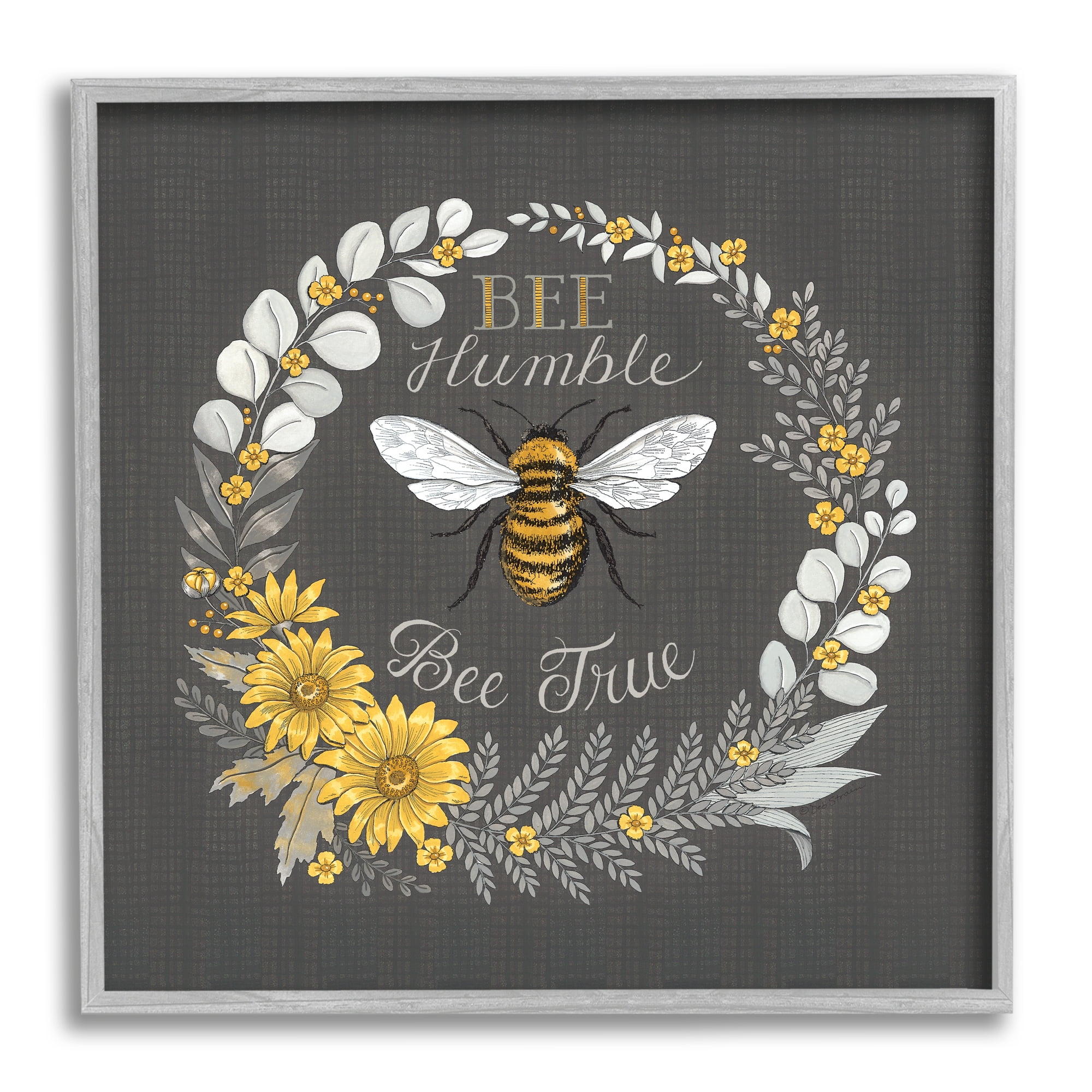 Stupell Industries Bee Humble Be True Phrase Vintage Yellow Florals, 12 x 12,Design by Deb Strain