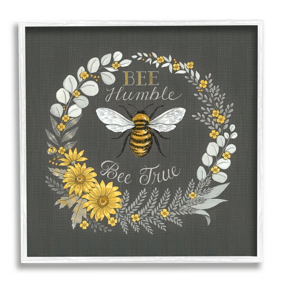 Stupell Industries Bee Humble Be True Phrase Vintage Yellow Florals, 12 x 12,Design by Deb Strain