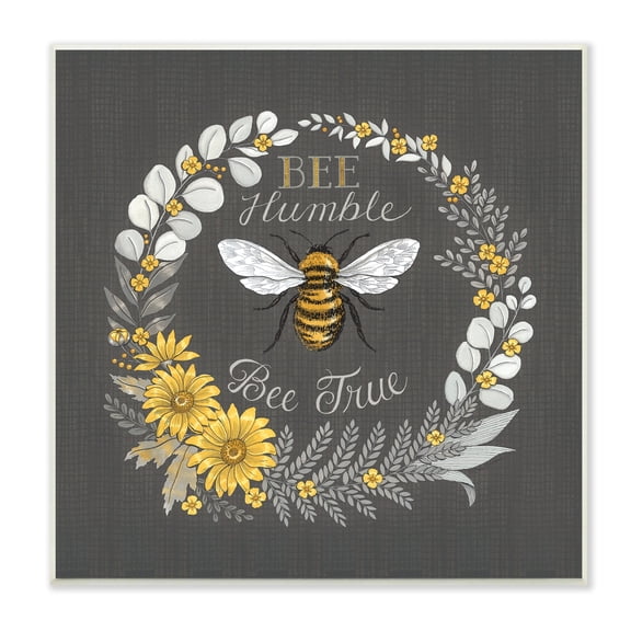 Stupell Industries Bee Humble Be True Phrase Vintage Yellow Florals, 12 x 12,Design by Deb Strain