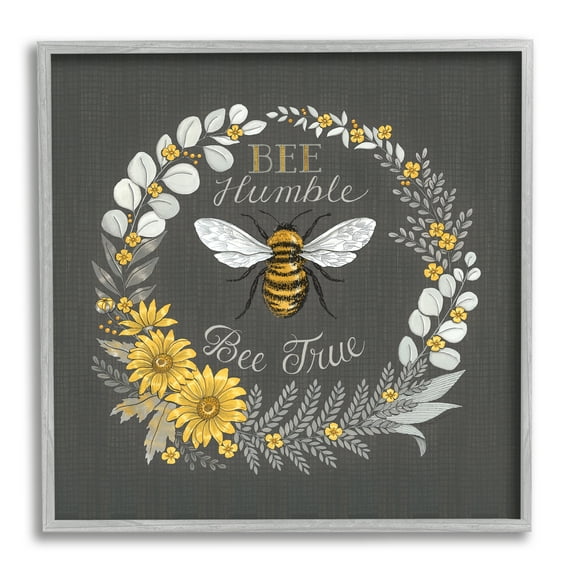 Stupell Industries Bee Humble Be True Phrase Vintage Yellow Florals, 17 x 17,Design by Deb Strain