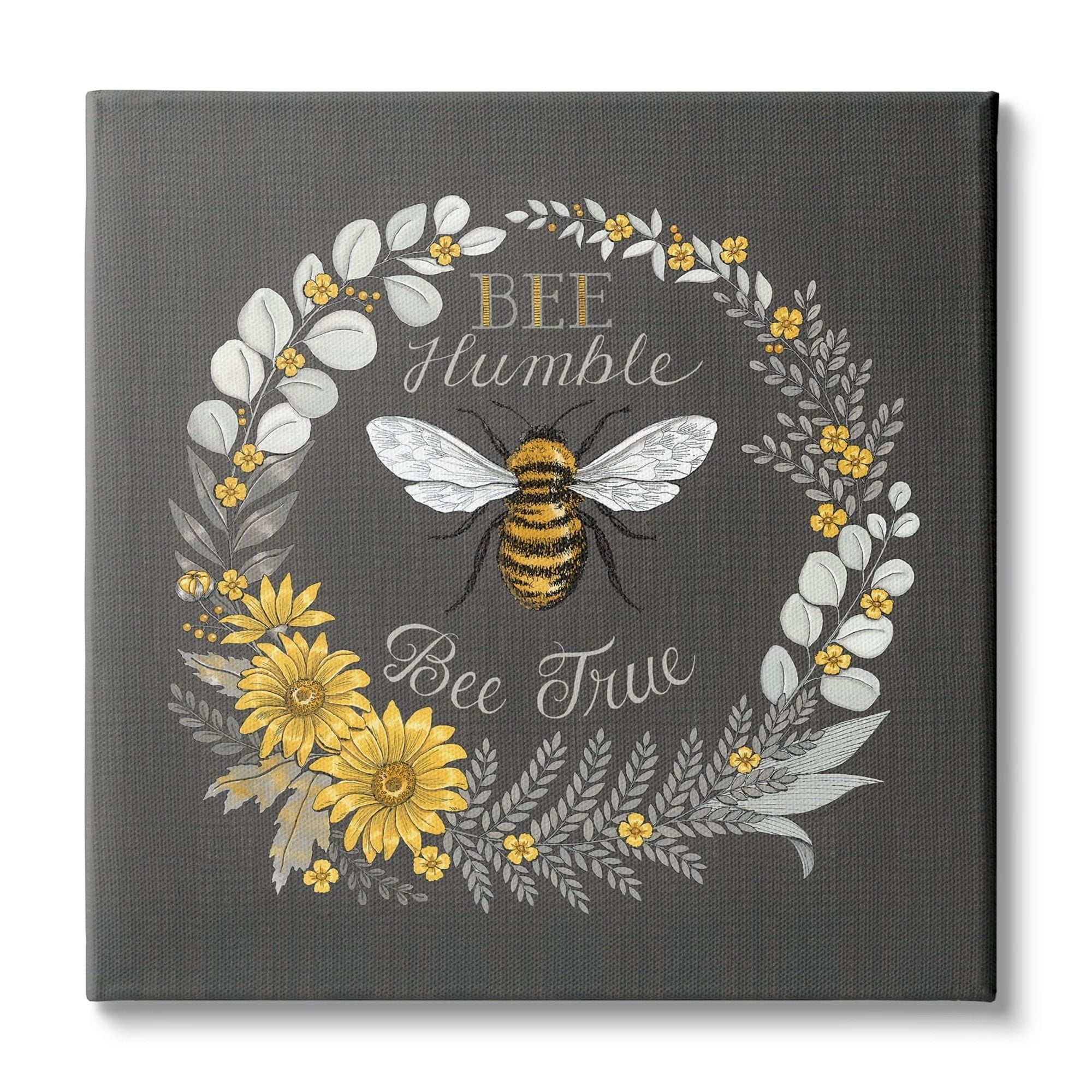 Stupell Industries Bee Humble Be True Phrase Vintage Yellow Florals, 17 x 17,Design by Deb Strain