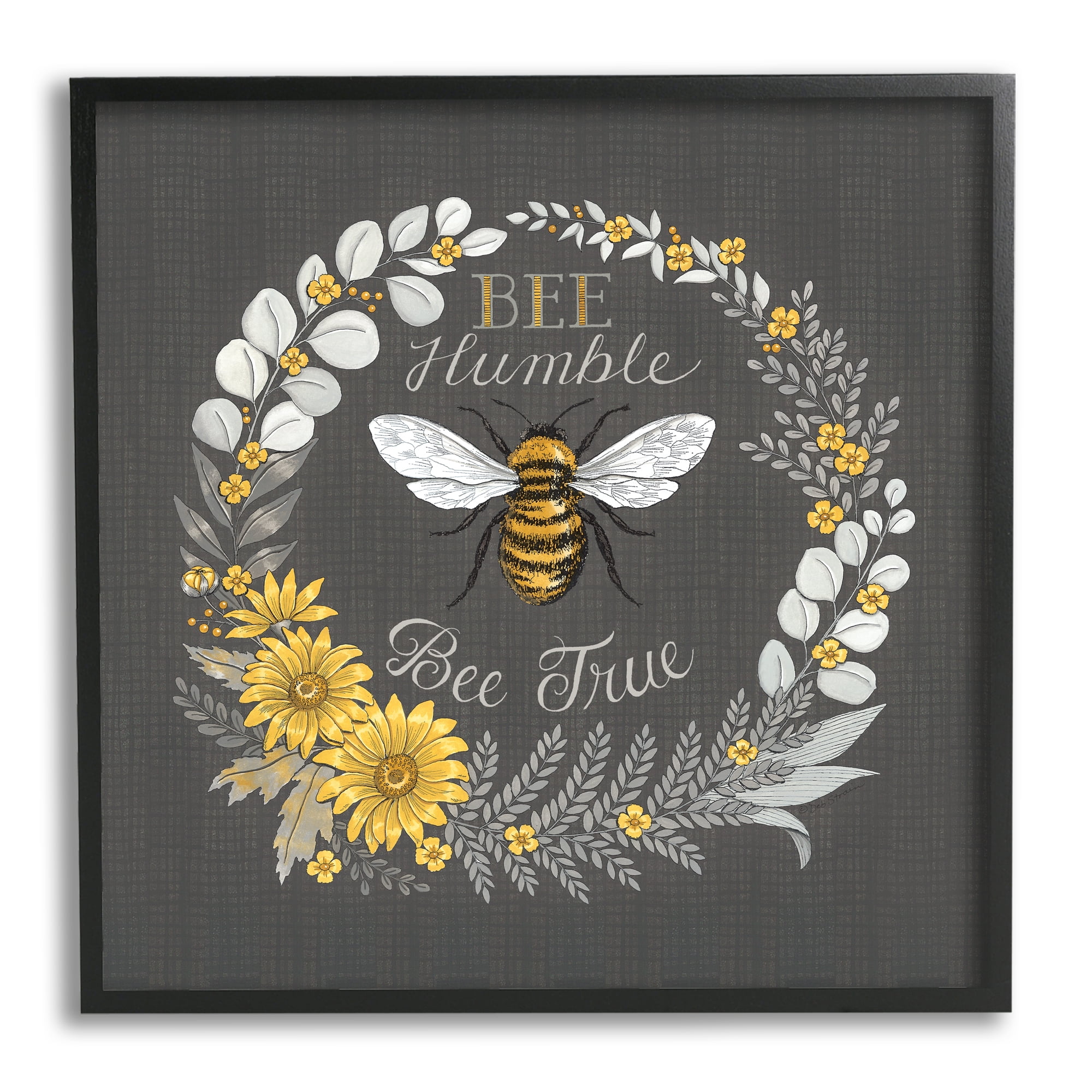 Stupell Industries Bee Humble Be True Phrase Vintage Yellow Florals, 24 x 24,Design by Deb Strain