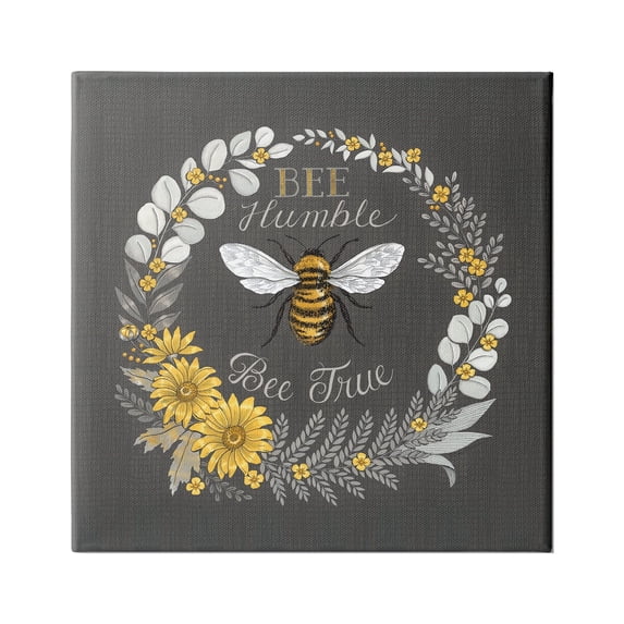 Stupell Industries Bee Humble Be True Phrase Vintage Yellow Florals, 36 x 36,Design by Deb Strain