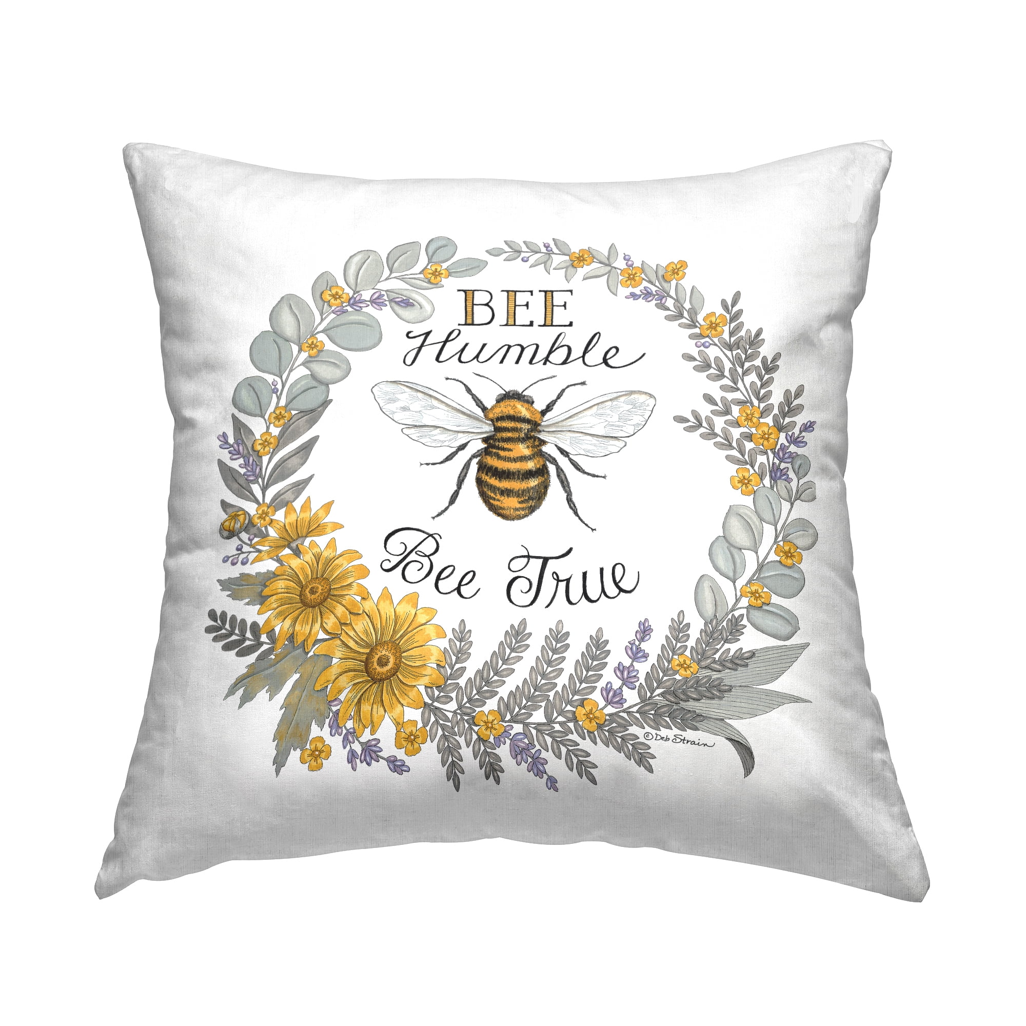 Stupell Industries Bee Humble & True Insect Floral Wreath Design by Deb Strain Throw Pillow