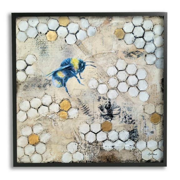 Stupell Industries Bee Insect Collaged Botanical Hive Graphic Art Black Framed Art Print Wall Art, Design by Britt Hallowell