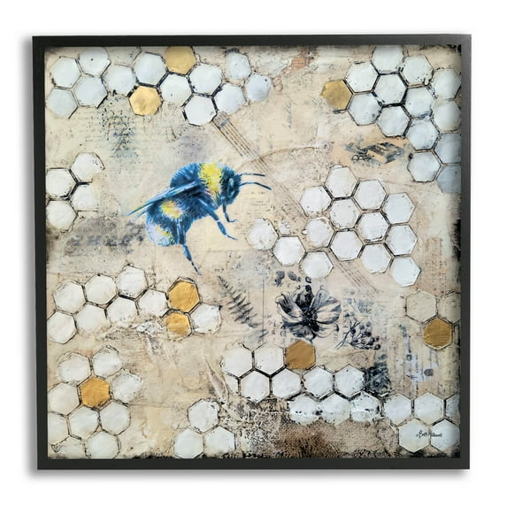 Stupell Industries Bee Insect Collaged Botanical Hive Graphic Art Black Framed Art Print Wall Art, Design by Britt Hallowell