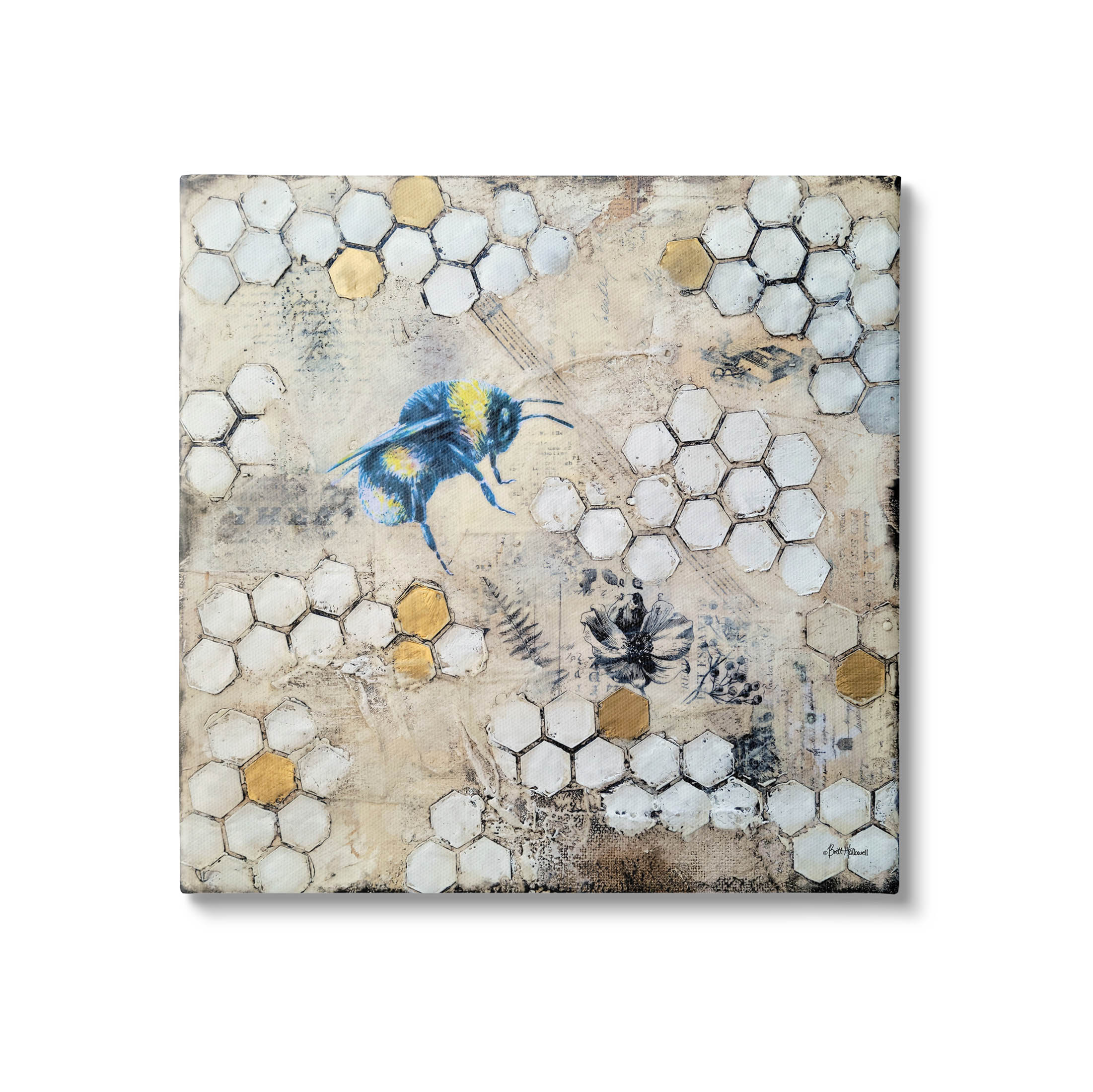 Stupell Industries Bee Insect Collaged Botanical Hive Graphic Art Gallery Wrapped Canvas Print Wall Art, Design by Britt Hallowell