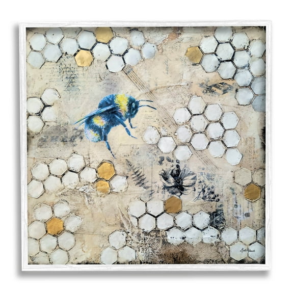 Stupell Industries Bee Insect Collaged Botanical Hive Graphic Art White Framed Art Print Wall Art, Design by Britt Hallowell