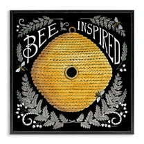 Stupell Industries Bee Inspired with Hive Plants & Flowers Painting Black Framed Art Print Wall Art, 12 x 12