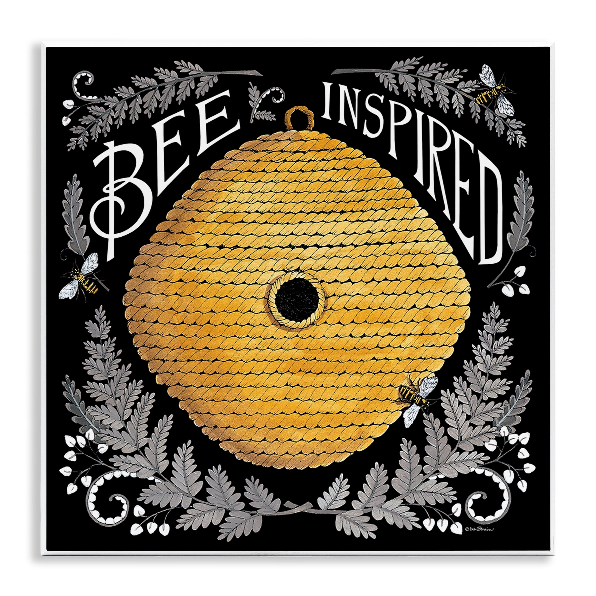 Stupell Industries Bee Inspired with Hive Plants & Flowers Painting Unframed Art Print Wall Art, 12 x 12