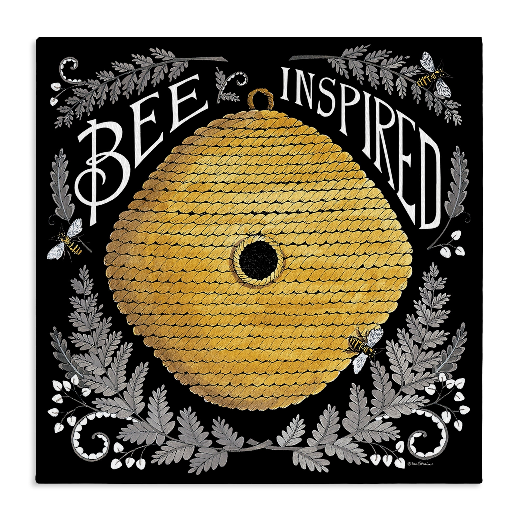 Stupell Industries Bee Inspired with Hive Plants & Flowers Painting Wrapped Canvas Art Print Wall Art, 24 x 24