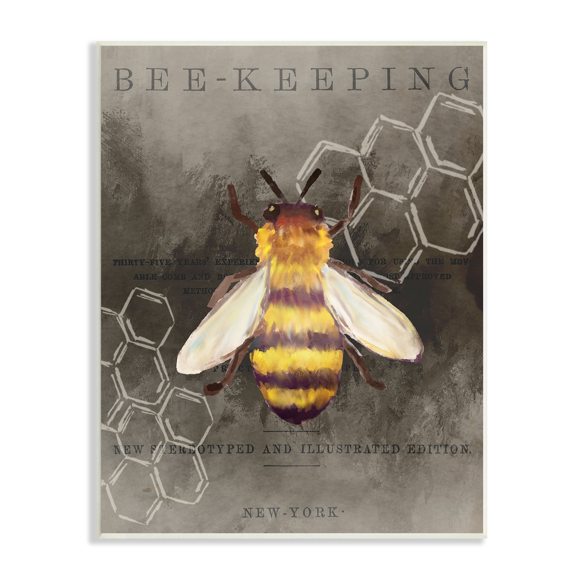 Stupell Industries Bee-Keeping Vintage New York Illustration Honey Comb Pattern, 10 x 15,Design by Kim Allen
