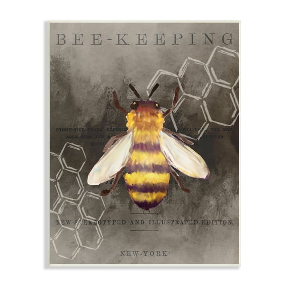 Stupell Industries Bee-Keeping Vintage New York Illustration Honey Comb Pattern, 10 x 15,Design by Kim Allen