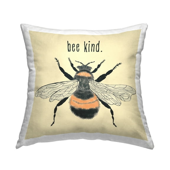 Stupell Industries Bee Kind Detailed Bumble 18" x 18" Insects Print Polyester Throw Pillow, Zip Closure 1 Count
