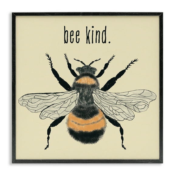 Stupell Industries Bee Kind Detailed Bumble Insects Painting Black Framed Art Print Wall Art, 12 x 12
