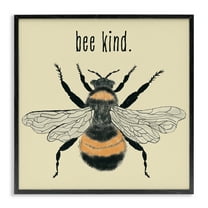 Stupell Industries Bee Kind Detailed Bumble Insects Painting Black Framed Art Print Wall Art, 12 x 12