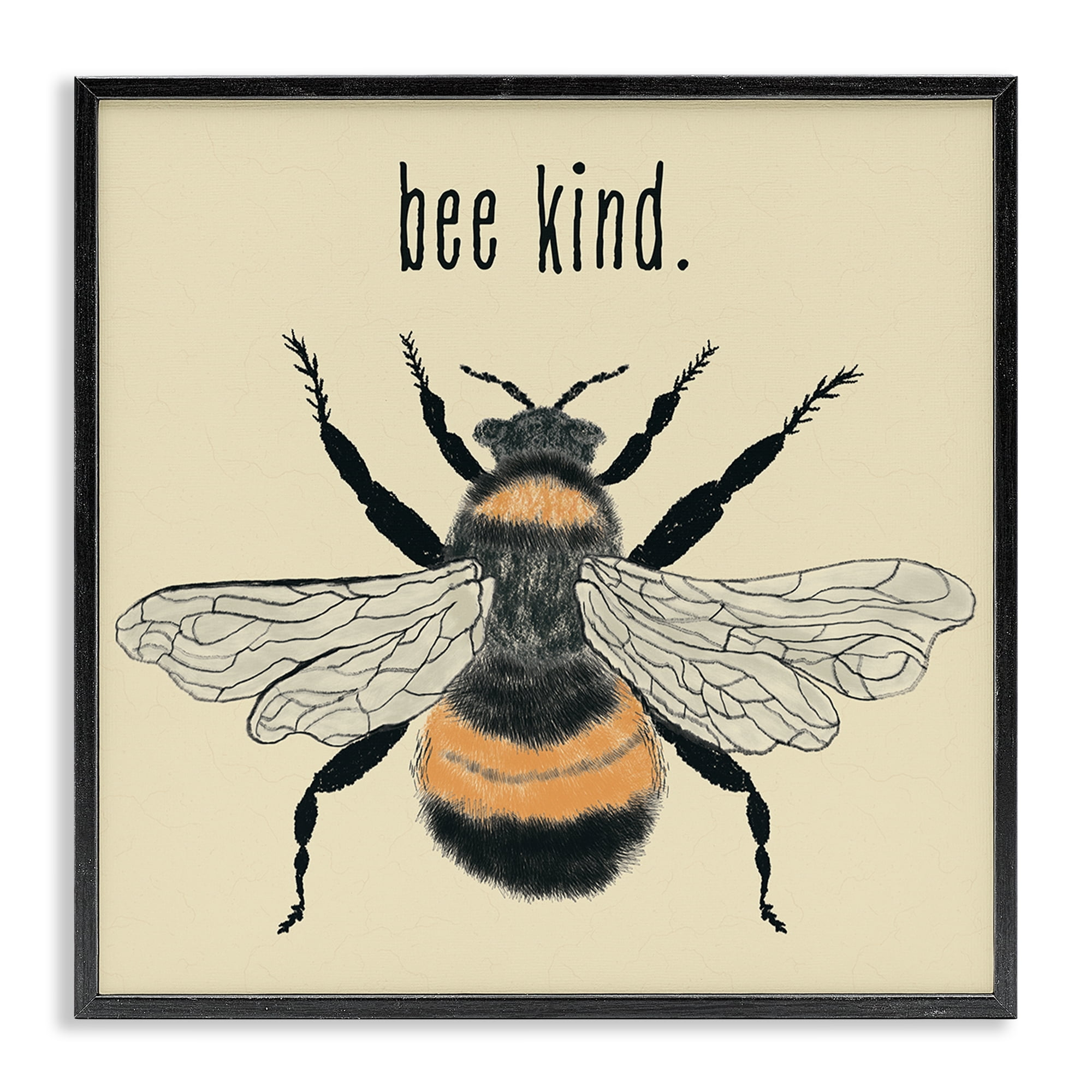 Stupell Industries Bee Kind Detailed Bumble Insects Painting Black Framed Art Print Wall Art, 24 x 24