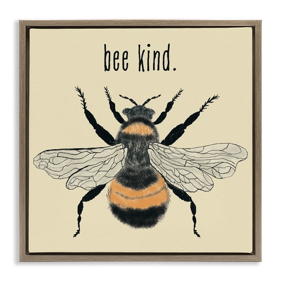 Stupell Industries Bee Kind Detailed Bumble Insects Painting Brown Floater Framed Canvas Art Print Wall Art, 18 x 18