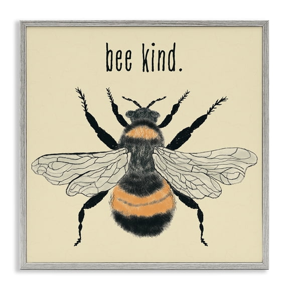 Stupell Industries Bee Kind Detailed Bumble Insects Painting Gray Framed Art Print Wall Art, 12 x 12