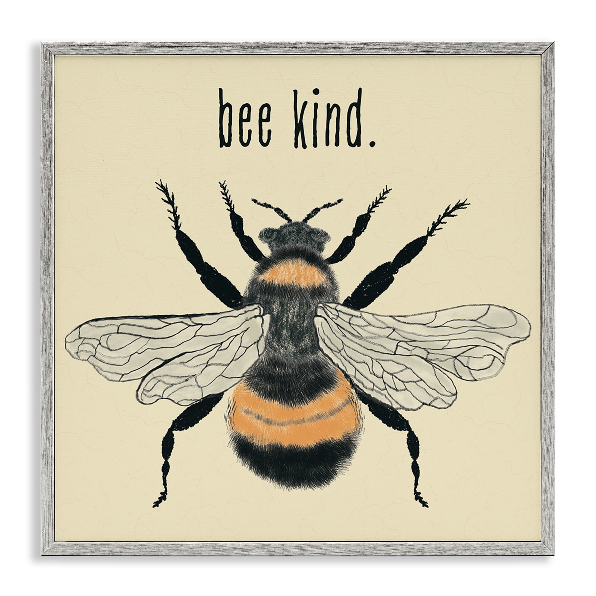 Stupell Industries Bee Kind Detailed Bumble Insects Painting Gray Framed Art Print Wall Art, 17 x 17