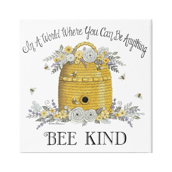 Stupell Industries Bee Kind Encouraging Phrase Floral Decorated Hive Graphic Art Gallery Wrapped Canvas Print Wall Art, Design by Deb Strain