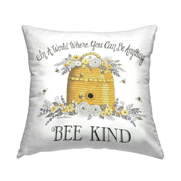 Stupell Industries Bee Kind Honey Hive Floral Design Design by Deb Strain Throw Pillow