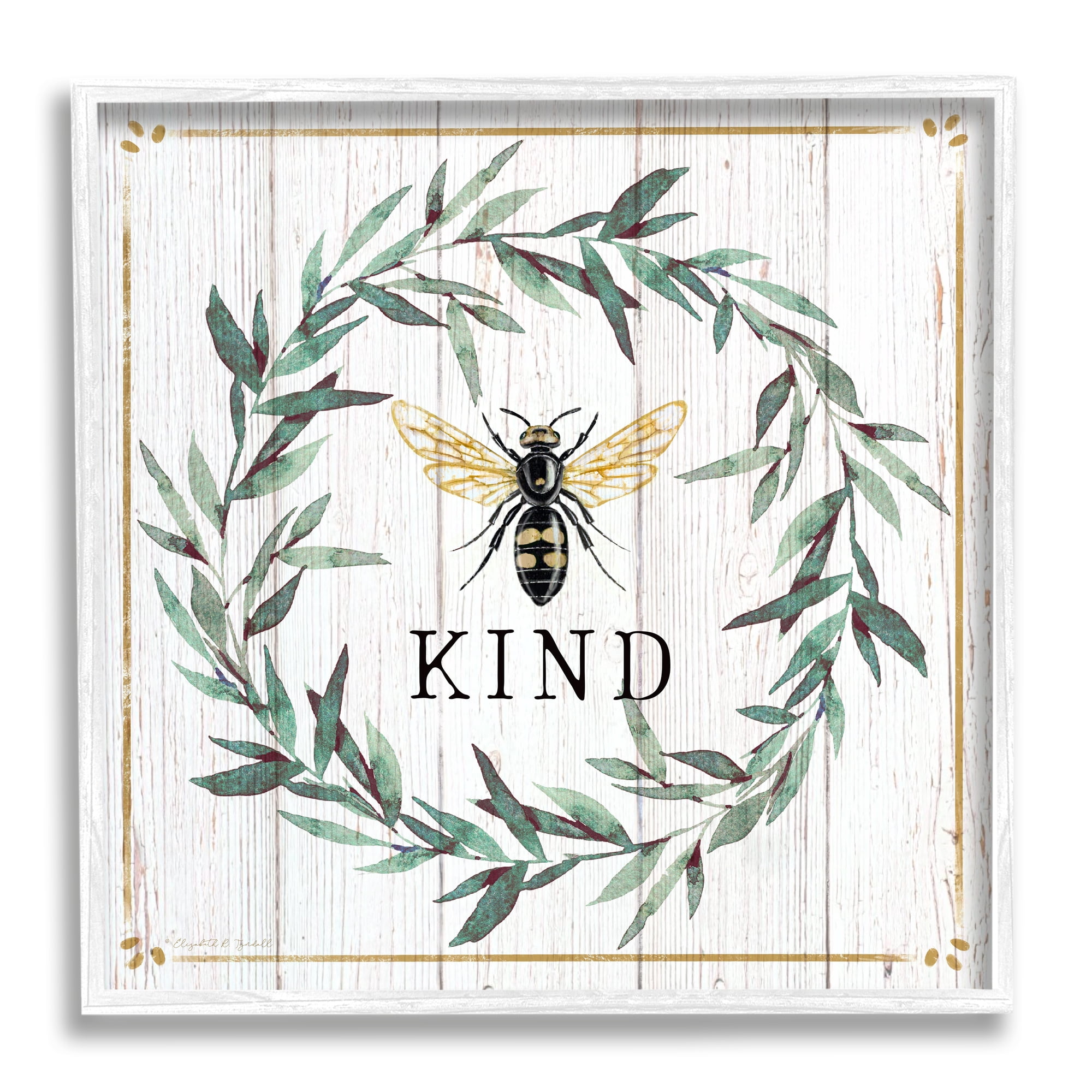 Stupell Industries Bee Kind Phrase Country Farm Insect Pun, 24 x 24, Design by Elizabeth Tyndall