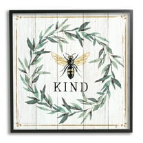 Stupell Industries Bee Kind Phrase Country Farm Insect Pun Animals & Insects Painting Black Framed Art Print Wall Art, 12 x 12