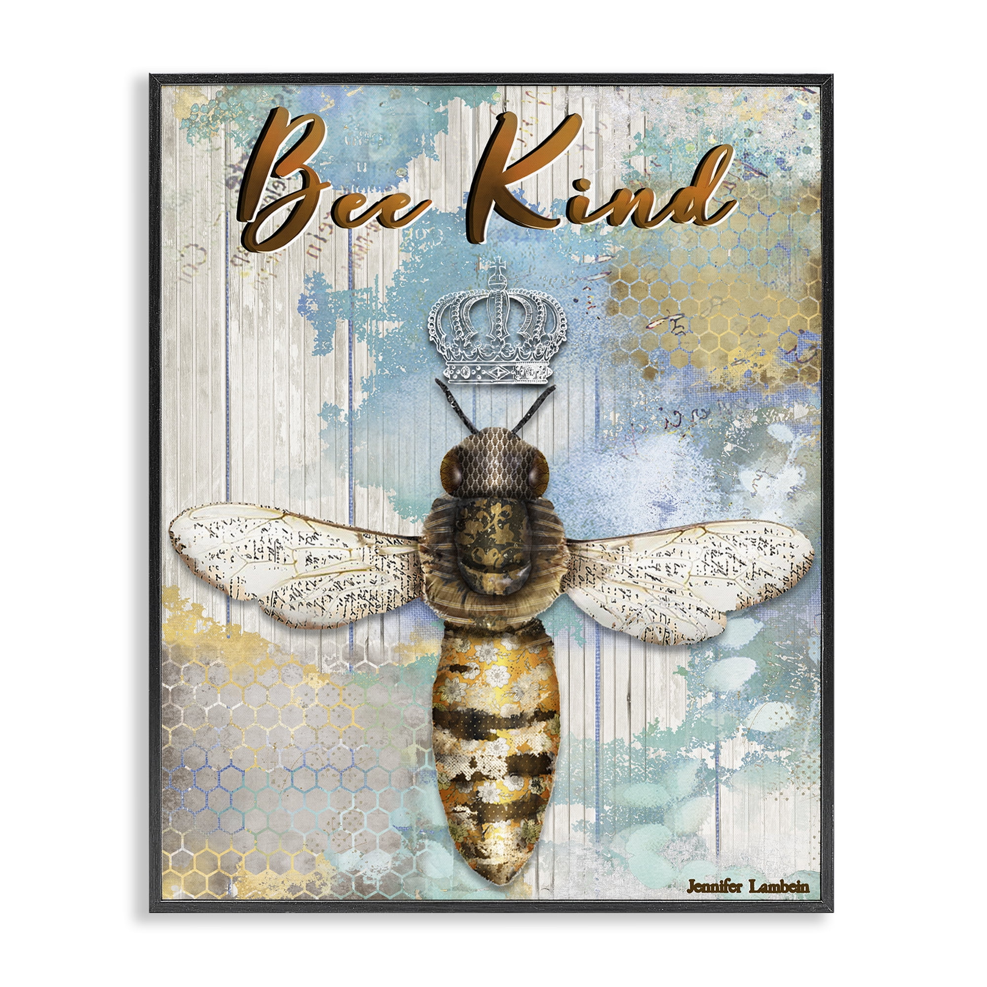 Stupell Industries Bee Kind Rustic Glam Animals Painting Black Framed Art Print Wall Art, 16 x 20