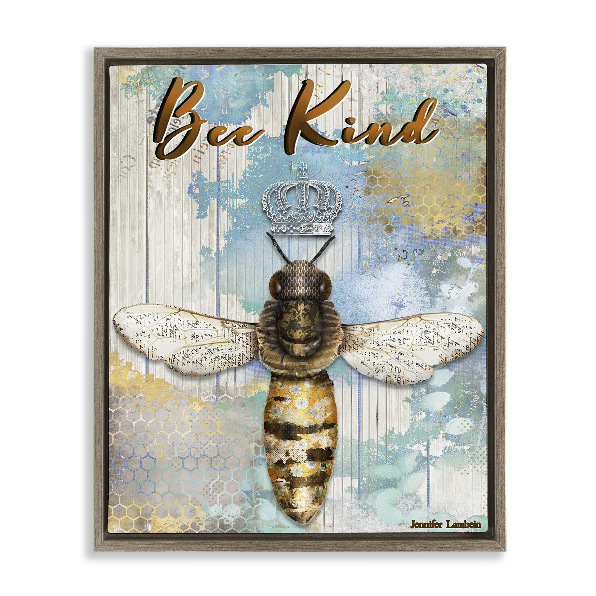 Stupell Industries Bee Kind Rustic Glam Animals Painting Brown Floater Framed Canvas Art Print Wall Art, 17 x 21