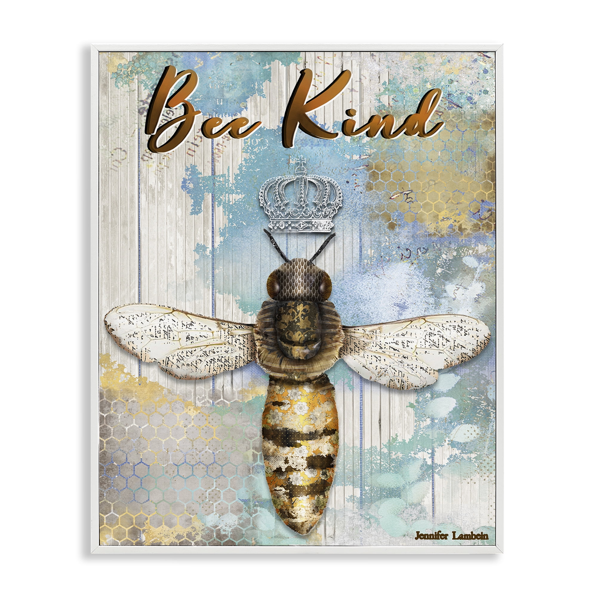 Stupell Industries Bee Kind Rustic Glam Animals Painting White Framed Art Print Wall Art, 24 x 30