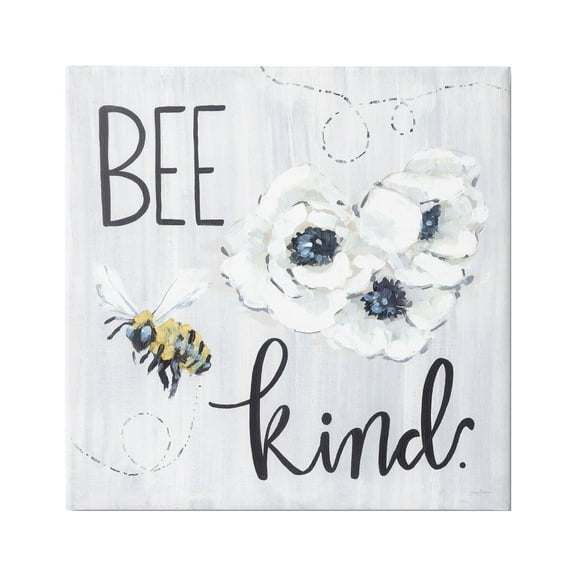 Stupell Industries Bee Kind Witty Bumble Insect Buzzing Blossoms Graphic Art Gallery Wrapped Canvas Print Wall Art, Design by Sara Baker